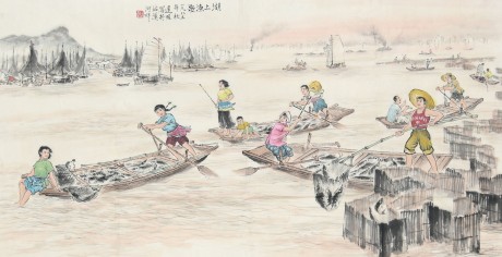 遲明 漁樂圖單片 95*48cm