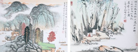 宋玉麟 山水鏡片 41*32cm*2