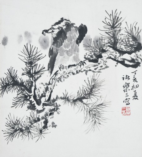 諸樂(lè)山  鷹立軸 33*29cm