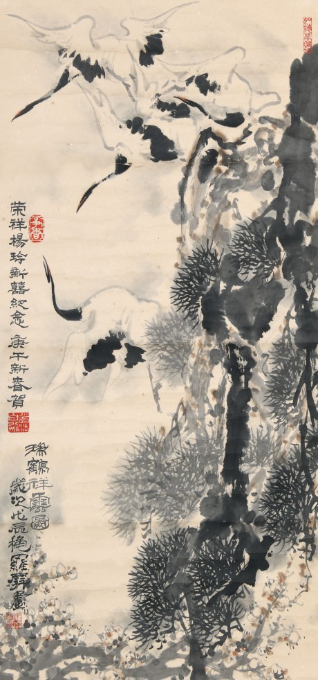 羅屏  花鳥立軸	91*43cm