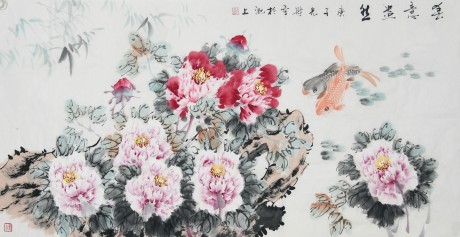 胡先才  牡丹單片	136*68cm