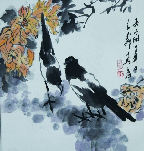 王子武  花鳥立軸	48*45cm