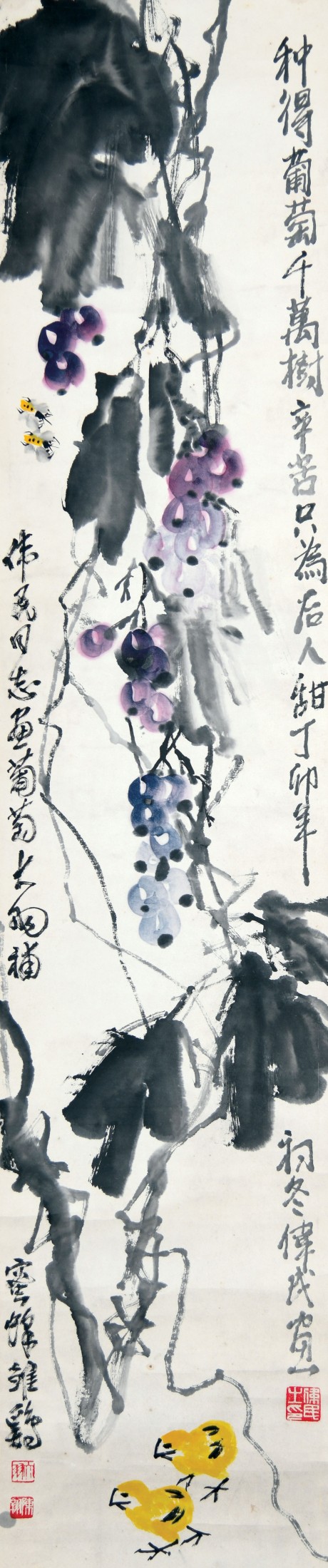 陳大羽  花鳥立軸 136*29cm