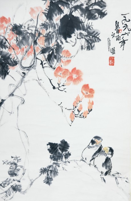 江文湛 花鳥立軸 69*44cm