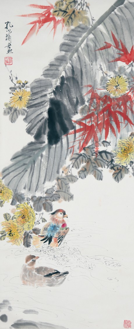 孔小喻  花鳥(niǎo)立軸	96*40cm