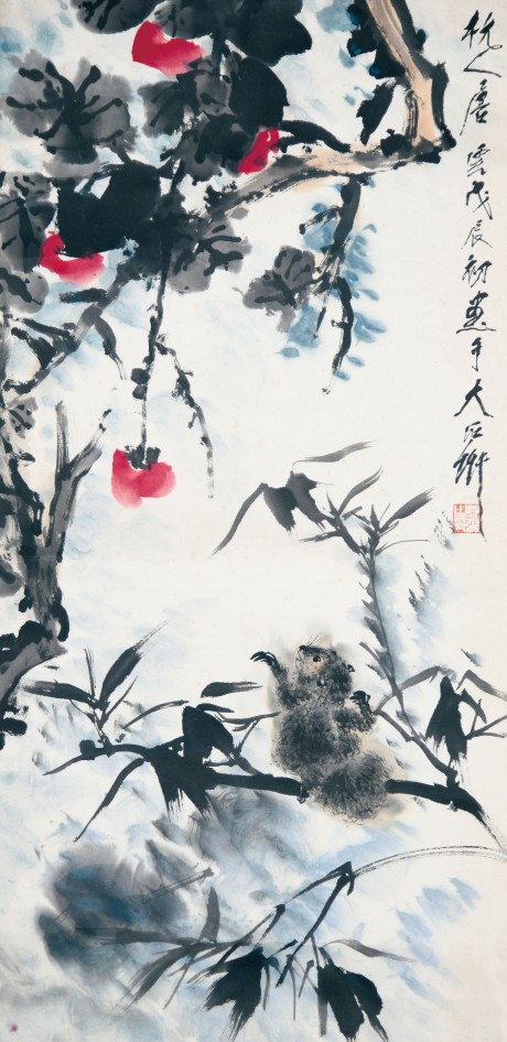 唐云 花鳥鏡 片80*40cm