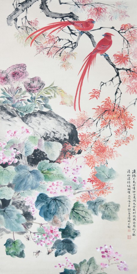 陸抑非  花鳥立軸 160*80cm