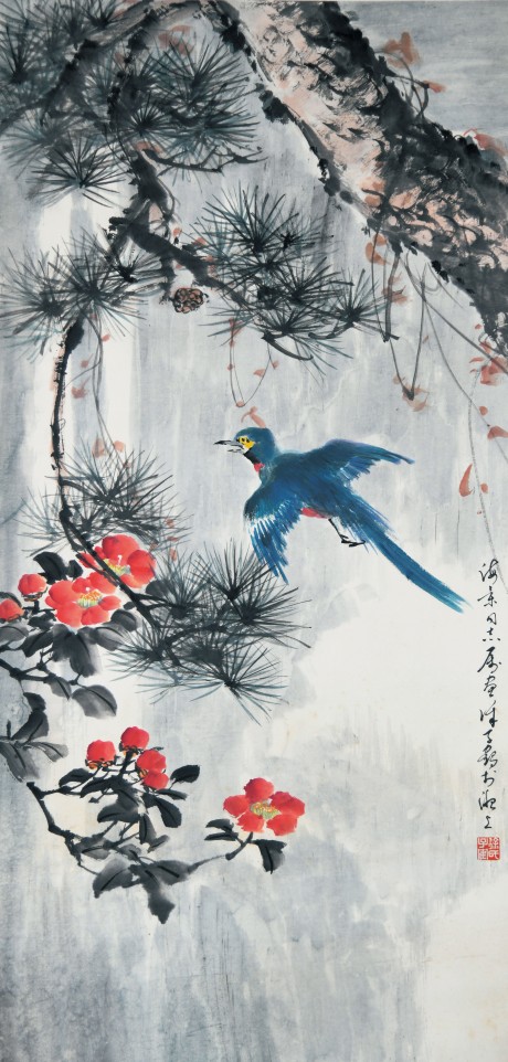 徐子鶴   花鳥立軸 99*48cm