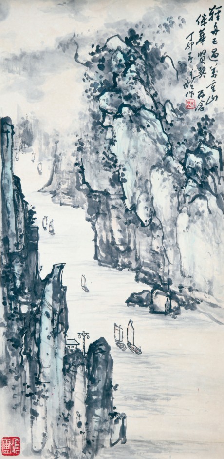 朱月湖  山水立軸	68*33cm