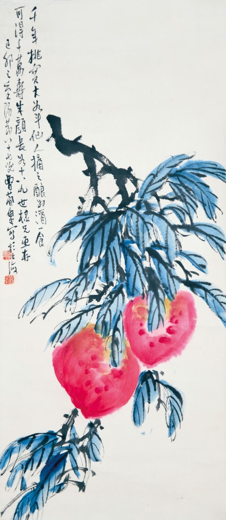 曹簡樓  壽桃立軸 78×48CM