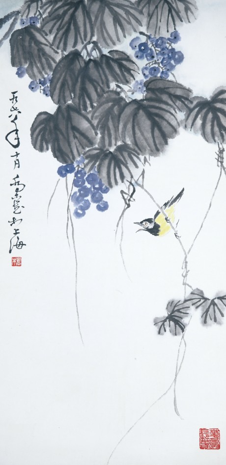 喬木  花鳥立軸 70×34CM