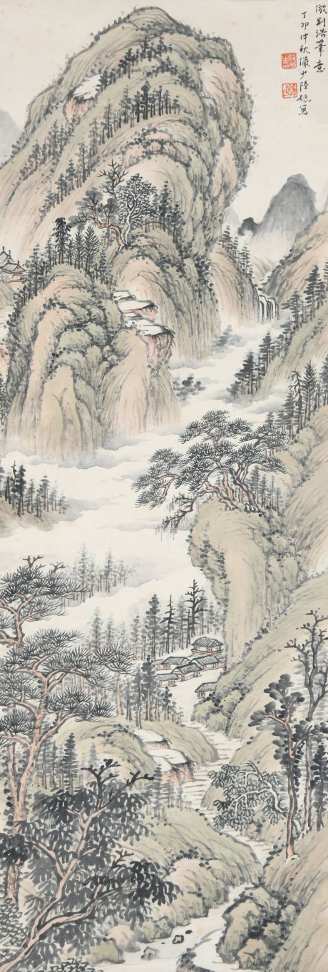 陸儼少 山水立軸 90×30CM