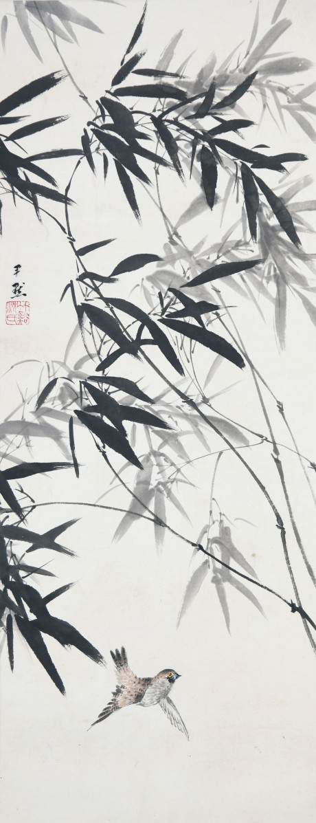 沈尹默  竹雀立軸	82×32CM