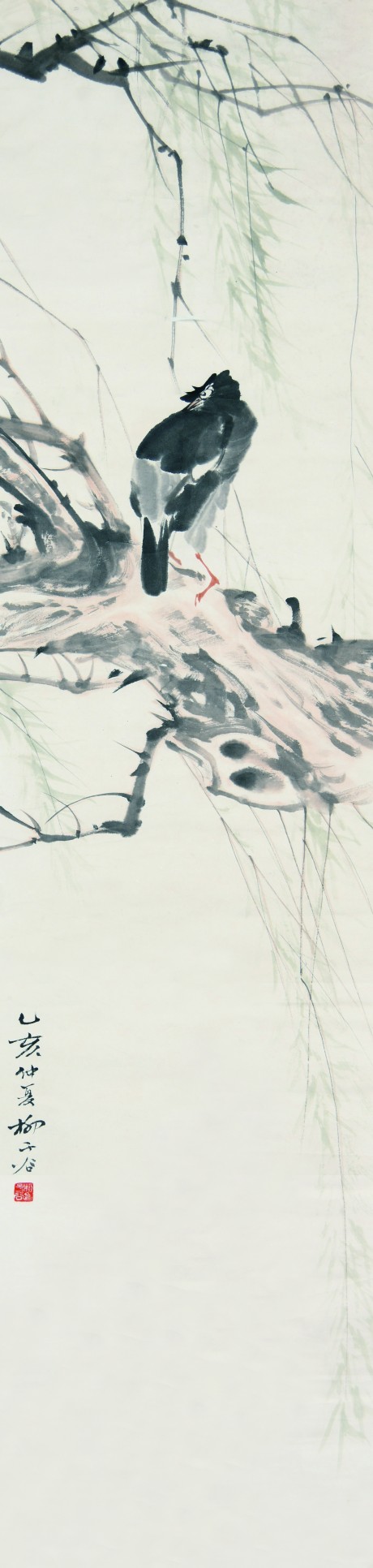 柳子谷  花鳥(niǎo)鏡片	142×35CM