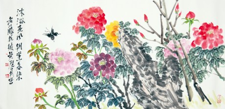 吳冠南   牡丹鏡片 136×67CM