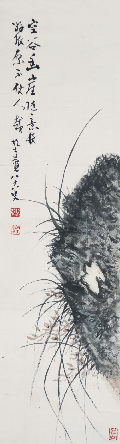 黎雄才  蘭石立軸 94×27CM